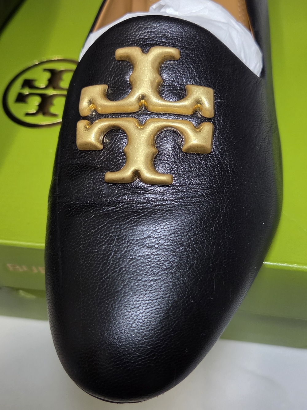 Tory Burch Eleanor Smoking Slippers Black Gold Leather Loafers Size 8
